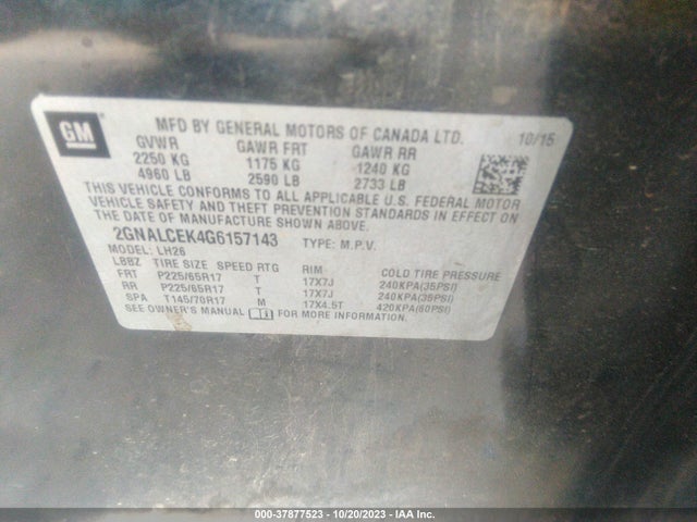 Chevrolet EQUINOX LT 2016 2GNALCEK4G6157143 Image 9
