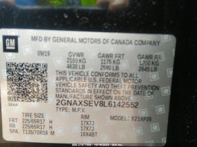 Chevrolet EQUINOX LS 2020 2GNAXSEV8L6142552 Image 9