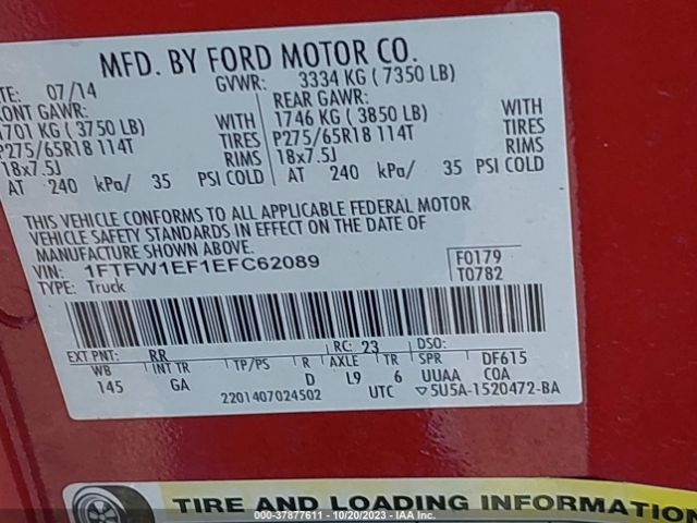 1FTFW1EF1EFC62089 Ford F-150 Xl/xlt/stx/fx4/lariat