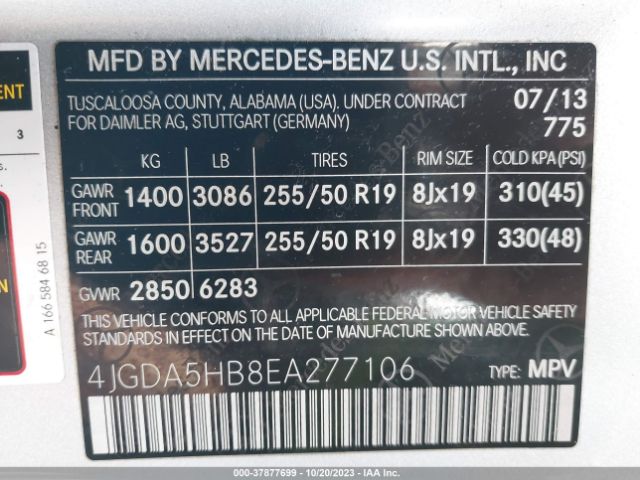 4JGDA5HB8EA277106 Mercedes-Benz M-class Ml 350