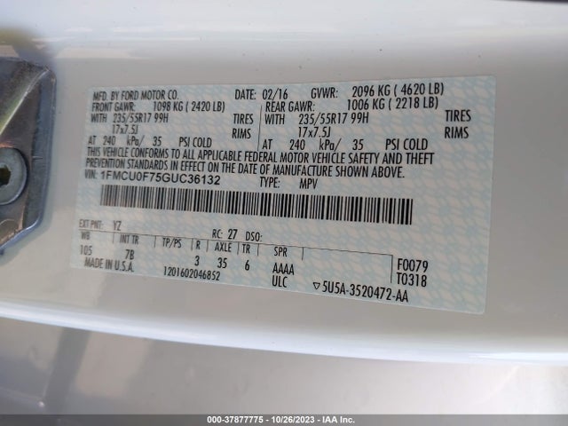 Ford ESCAPE S 2016 1FMCU0F75GUC36132 Image 9