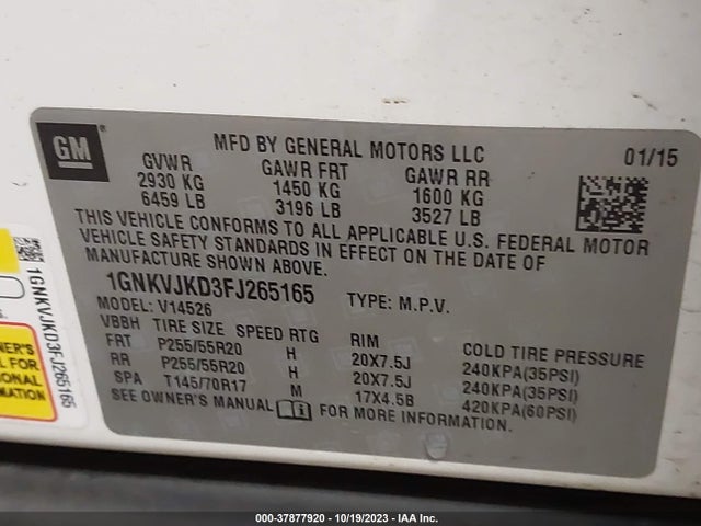 Chevrolet Traverse Ltz 2015 1GNKVJKD3FJ265165 Image 9
