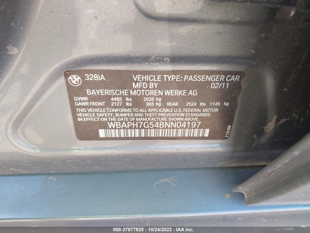 2011 BMW 3 SERIES 328I VIN: WBAPH7G54BNN04197