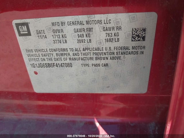 Chevrolet Sonic Rs 2015 1G1JG6SB6F4147080 Image 9