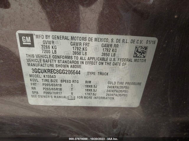 Chevrolet Silverado 1500 2lt 2016 3GCUKREC8GG206644 Image 9