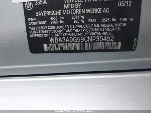2012 BMW 3 SERIES 335I VIN: WBA3A9G59CNP35452