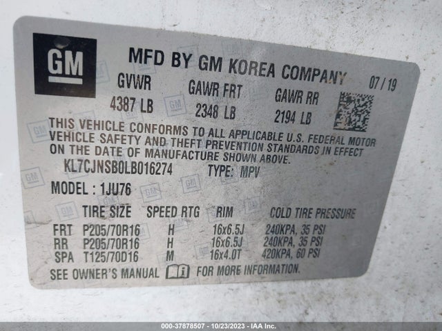 Chevrolet Trax Awd Ls 2020 KL7CJNSB0LB016274 Image 9