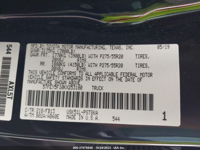 2019 TOYOTA TUNDRA 2WD 5TFEY5F10KX253180 Photo 8