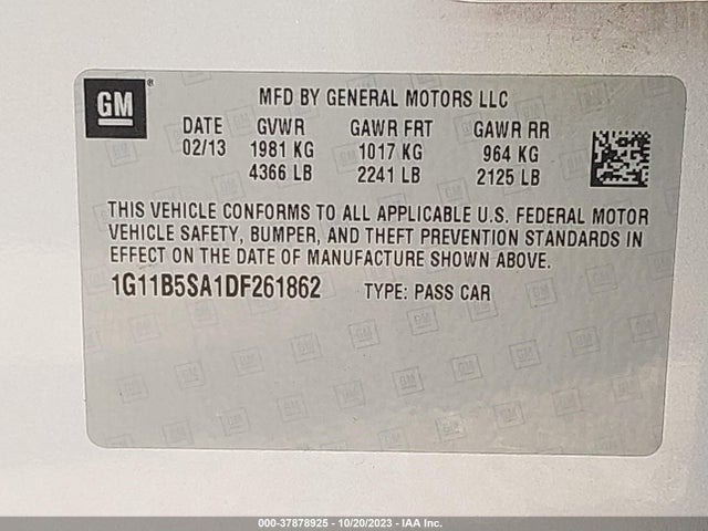 2013 CHEVROLET MALIBU 1LS VIN: 1G11B5SA1DF261862