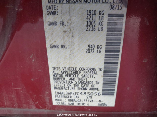 Nissan Altima 2.5 S 2015 1N4AL3AP8FC485056 Image 9