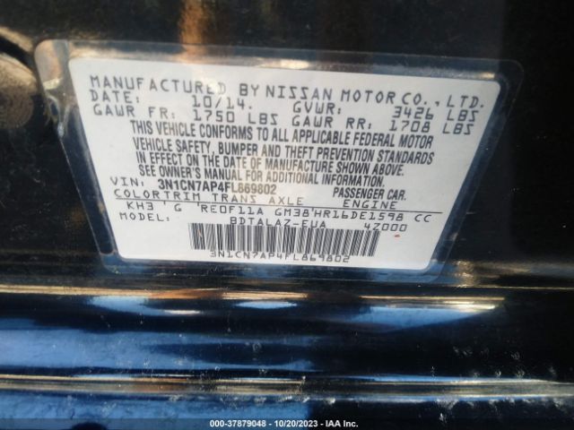 3N1CN7AP4FL869802 Nissan Versa S Plus