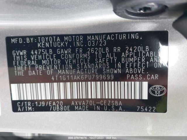 4T1G11AK6PU799699 Toyota Camry Se/se Nightshade