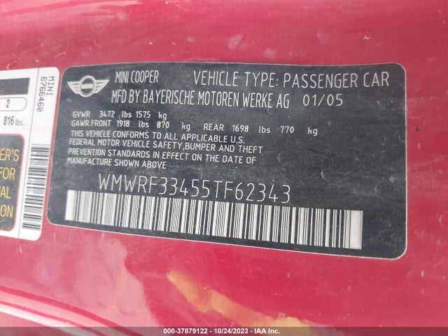 2005 MINI COOPER CONVERTIBLE WMWRF33455TF62343 Photo 8