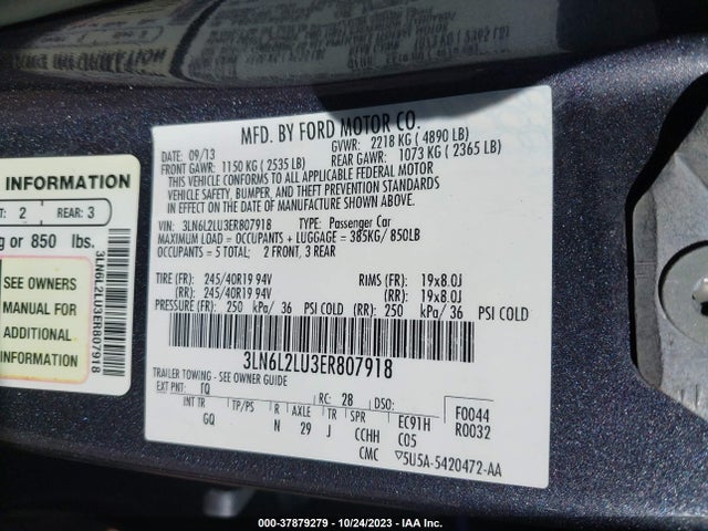 2014 LINCOLN MKZ HYBRID VIN: 3LN6L2LU3ER807918