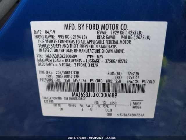 MAJ6S3JL0KC300689 Ford Ecosport Ses