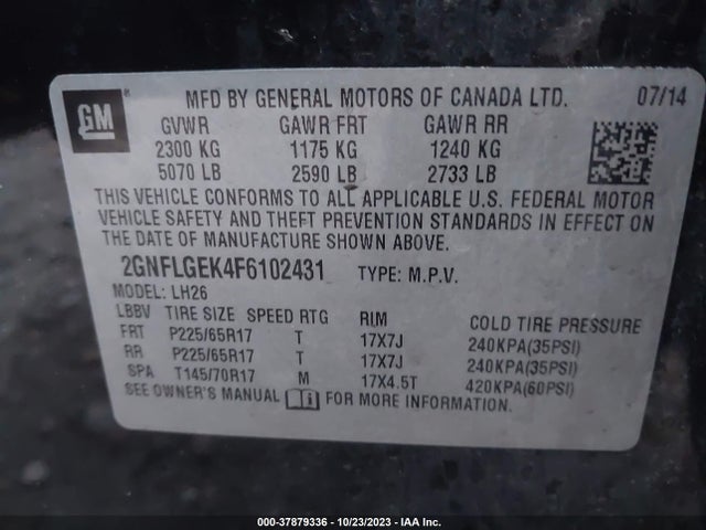 Chevrolet EQUINOX LT 2015 2GNFLGEK4F6102431 Image 9