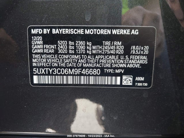 BMW X3  Sdrive30i 2021 5UXTY3C06M9F46680 Image 9