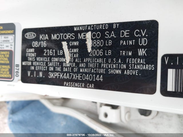 2017 KIA FORTE LX VIN: 3KPFK4A7XHE040144