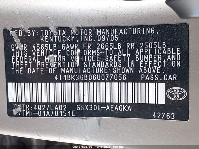 2006 TOYOTA AVALON XL/TOURING/XLS/LIMITED VIN: 4T1BK36B06U077056