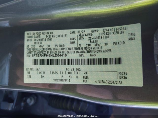 1FTER4FH6NLD04410 Ford Ranger Xl/xlt/lariat