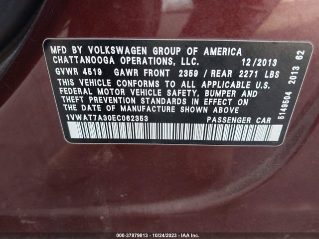 1VWAT7A30EC062353 Volkswagen Passat Wolfsburg Ed