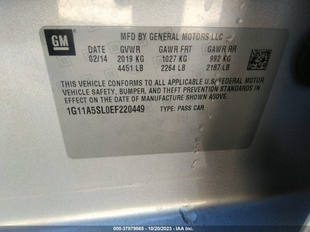 Chevrolet Malibu 1fl 2014 1G11A5SL0EF220449 Image 9