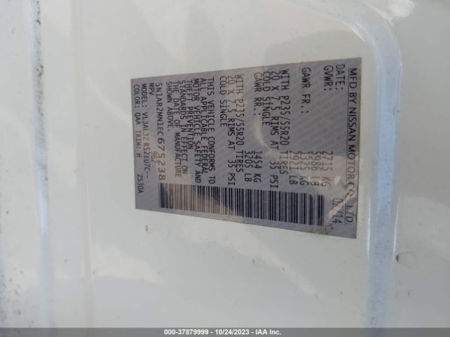 5N1AR2MN1EC675238 Nissan Pathfinder Platinum