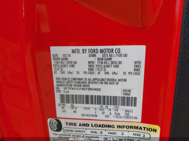 1FTFW1CF9EFB03422 Ford F-150 Xl/stx/xlt/fx2/lariat