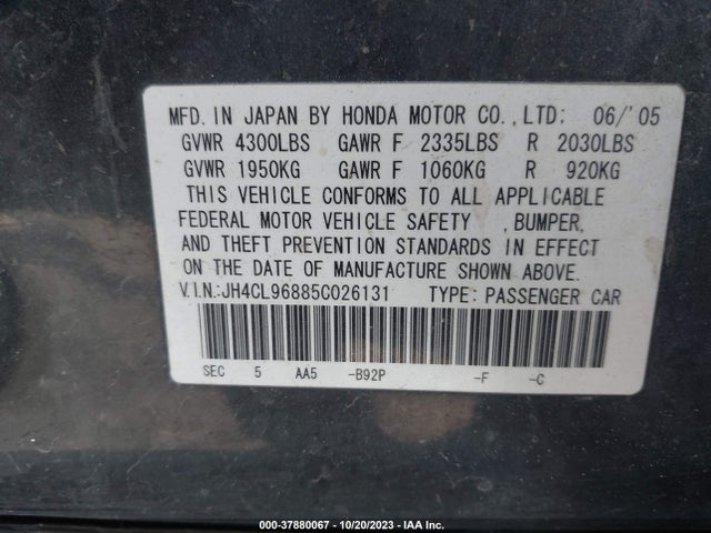 2005 ACURA TSX VIN: JH4CL96885C026131