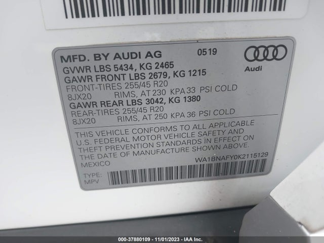 WA1BNAFY0K2115129 Audi Q5 45 Premium
