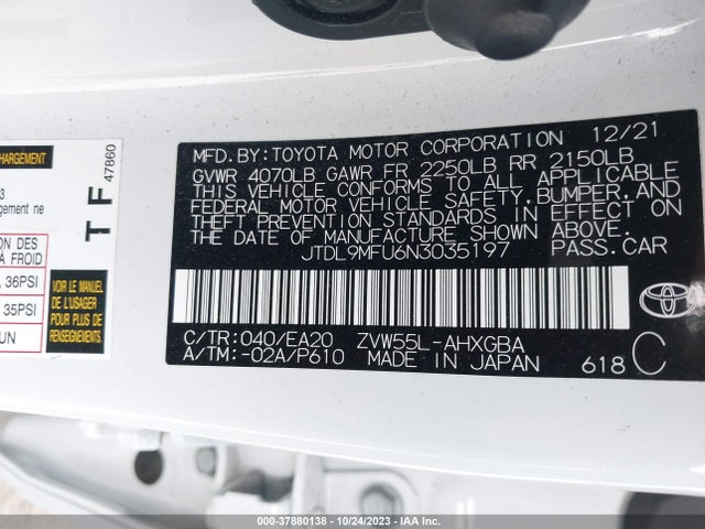 2022 TOYOTA PRIUS LE/XLE/NIGHTSHADE VIN: JTDL9MFU6N3035197