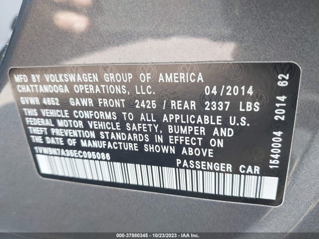2014 VOLKSWAGEN PASSAT 2.0L TDI SE VIN: 1VWBN7A35EC095086