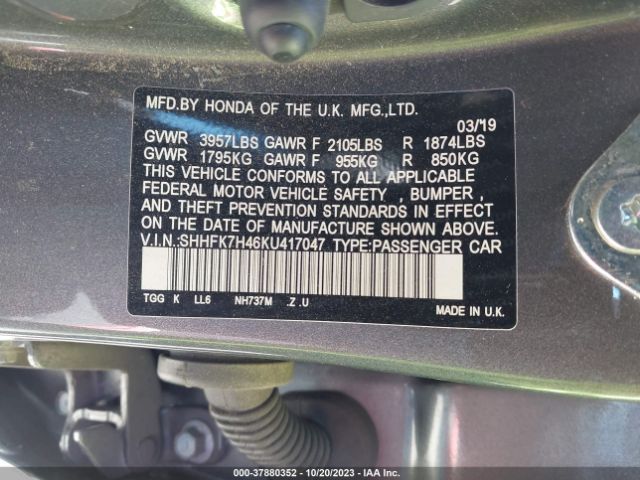 SHHFK7H46KU417047 Honda Civic Hatchback Sport