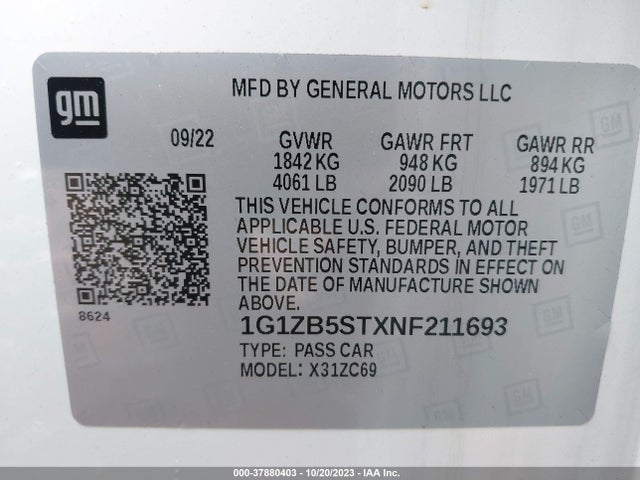 2022 CHEVROLET MALIBU LS VIN: 1G1ZB5STXNF211693