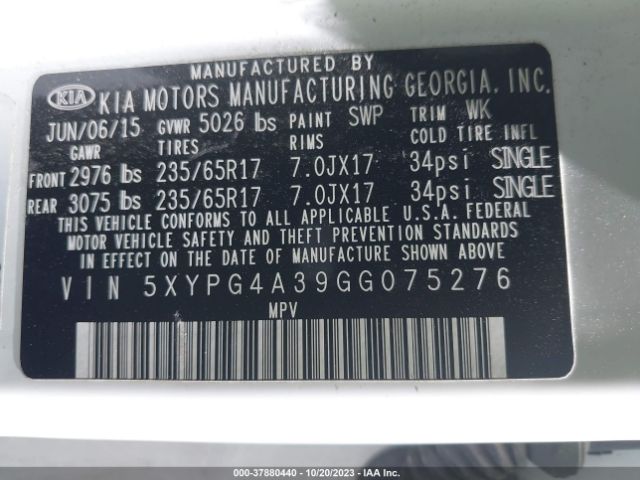 5XYPG4A39GG075276 KIA SORENTO LX