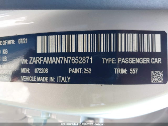 ZARFAMAN7N7652871 Alfa Romeo Giulia Sprint Rwd