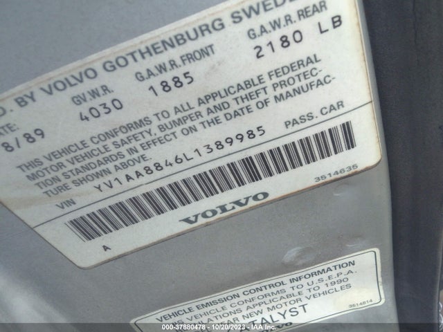 1990 VOLVO 240 DL VIN: YV1AA8846L1389985