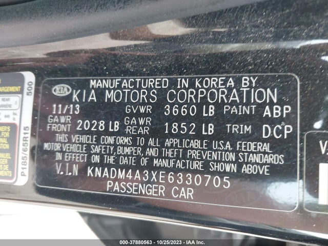 2014 KIA RIO LX VIN: KNADM4A3XE6330705