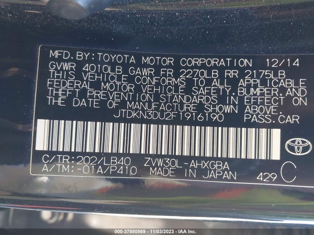 Toyota Prius Four 2015 JTDKN3DU2F1916190 Image 9
