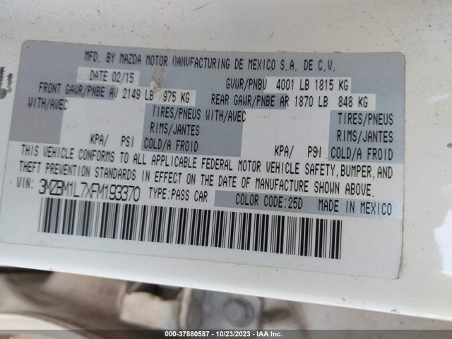 3MZBM1L7XFM193370 Mazda Mazda3 I Touring