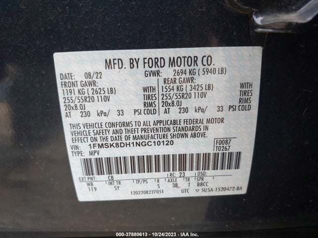 Ford EXPLORER XLT 2022 1FMSK8DH1NGC10120 Image 9