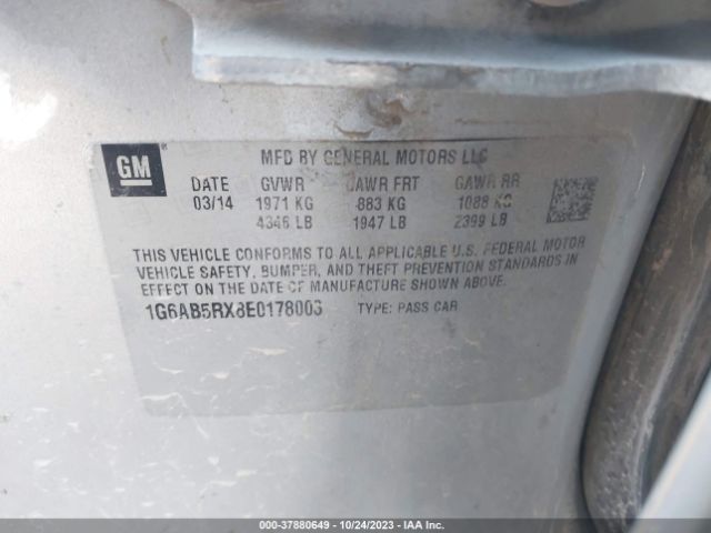 1G6AB5RX8E0178003 Cadillac Ats Luxury Rwd
