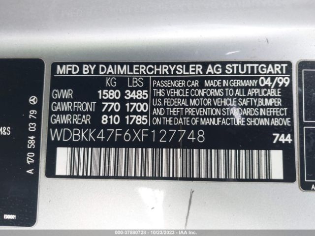 1999 MERCEDES-BENZ SLK 230 WDBKK47F6XF127748 Photo 8