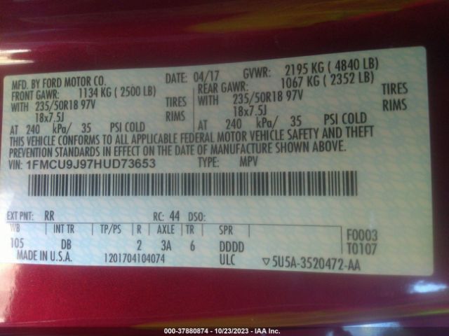 2017 FORD ESCAPE 1FMCU9J97HUD73653 Photo 8