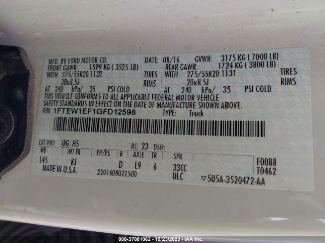 1FTEW1EF1GFD12598 Ford F-150 Xlt/xl/lariat/platinum