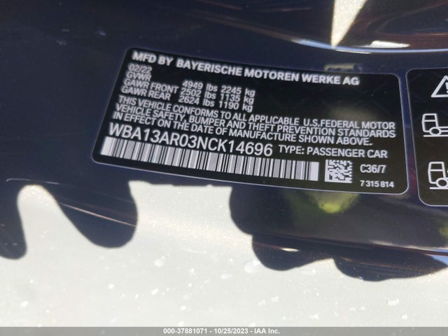 2022 BMW M440I XDRIVE VIN: WBA13AR03NCK14696