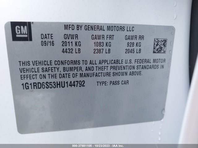 Chevrolet Volt Premier 2017 1G1RD6S53HU144792 Image 9
