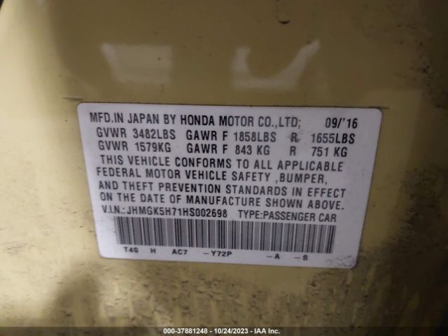 JHMGK5H71HS002698 Honda FIT EX
