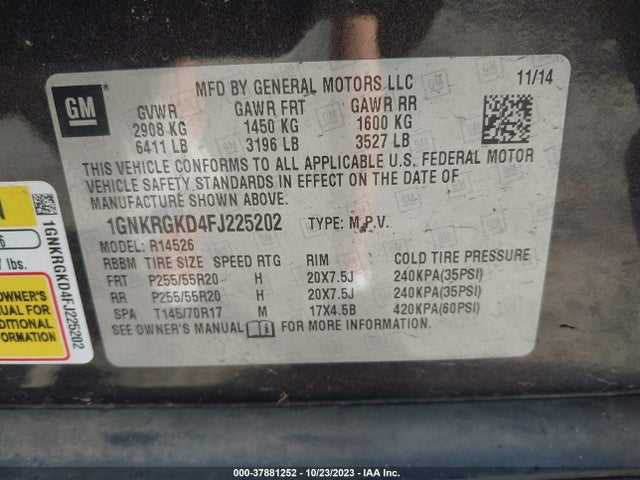 Chevrolet Traverse Lt 2015 1GNKRGKD4FJ225202 Image 9