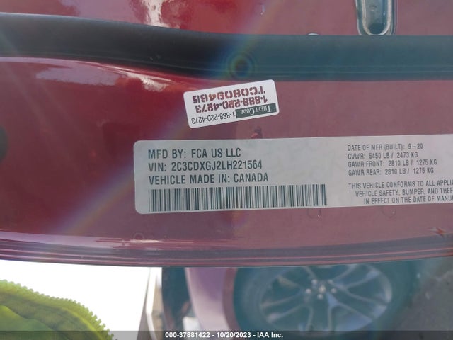 2020 DODGE CHARGER SCAT PACK RWD VIN: 2C3CDXGJ2LH221564